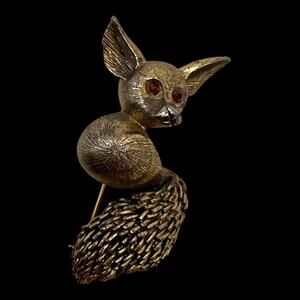 Rare Tortolani Fox Brooch Red Eyes Woodland Forest Animal Costume Jewelry
